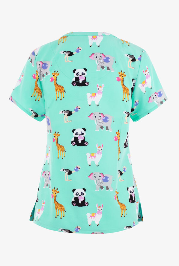 Maevn Cup O&rsquo; Pup Coffee and Puppies Women's 3-Pocket STRETCH V-Neck Print Scrub Top - null - 2