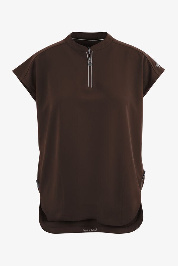 Blusa m&eacute;dica Healing Hands 360 Sandy STRETCH con cuello mao con cremallera y 2 bolsillos para mujer - Dark Chocolate - 1