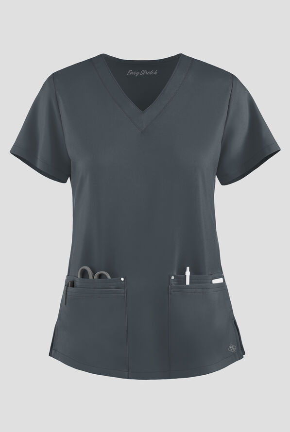 Easy STRETCH Lina Mitered Women's 4-Pocket V-Neck Scrub Top - Pewter - 1