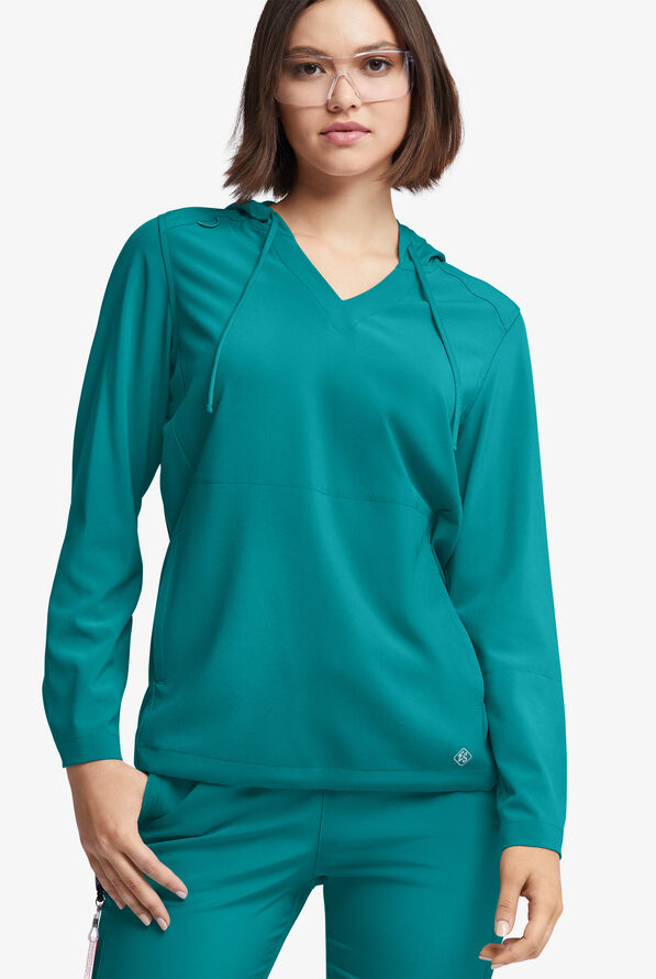 Easy STRETCH Billie Women’s 4-Pocket Pullover Scrub Hoodie - Teal - 2