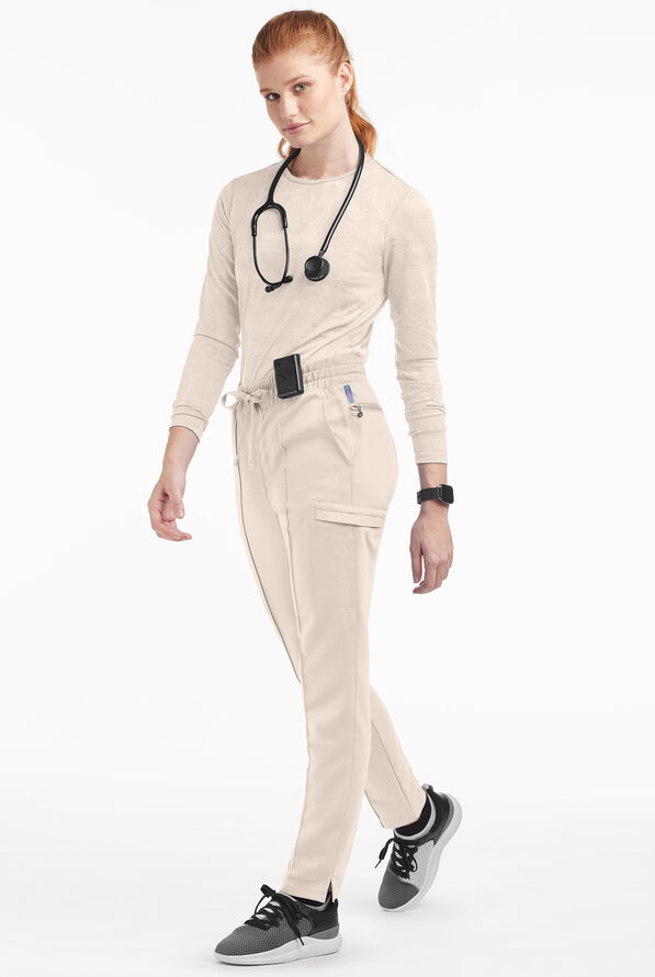 Movement by Butter-Soft Capricorn Women&rsquo;s 7-Pocket Skinny Pintuck Scrub Pants - Petite - Khaki Shale - 4