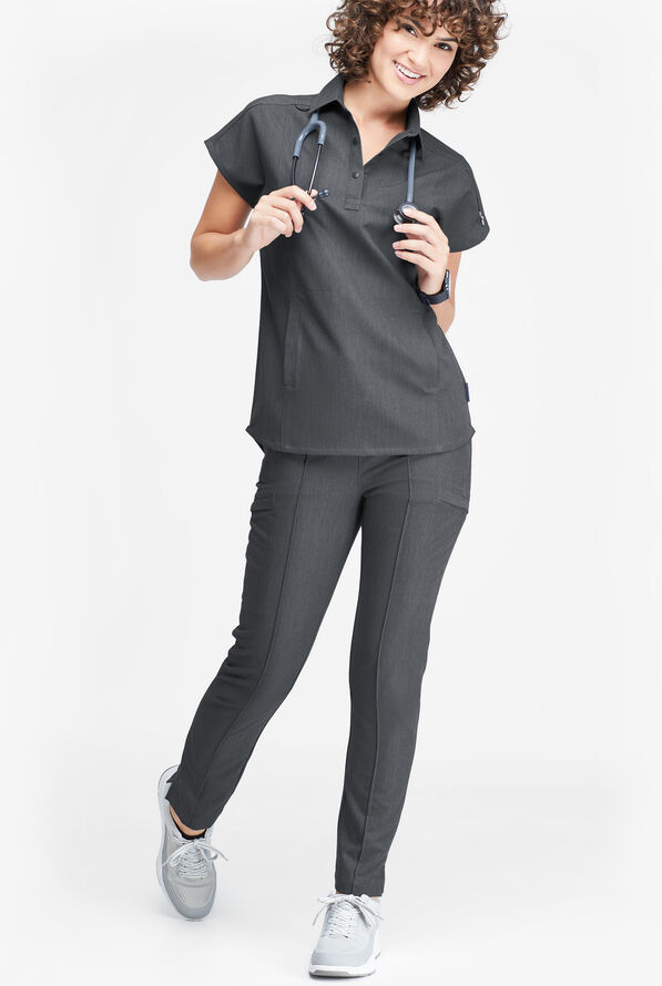Movement by Butter-Soft Capricorn Women’s 7-Pocket Skinny Pintuck Scrub Pants - Charcoal Heather - 5