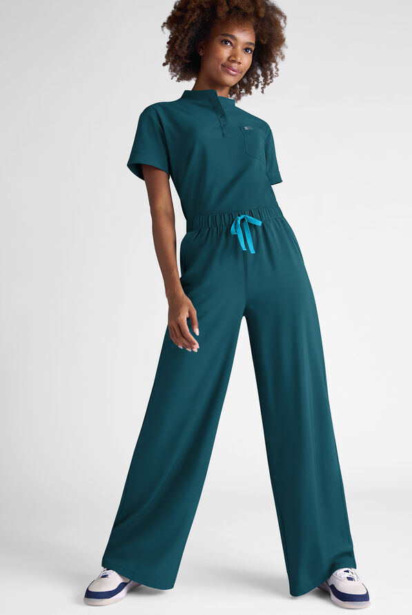 Pantalón médico Easy STRETCH Hunter Petite de corte ancho con piernas anchas y 6 bolsillos para mujer - Caribbean Blue - 3