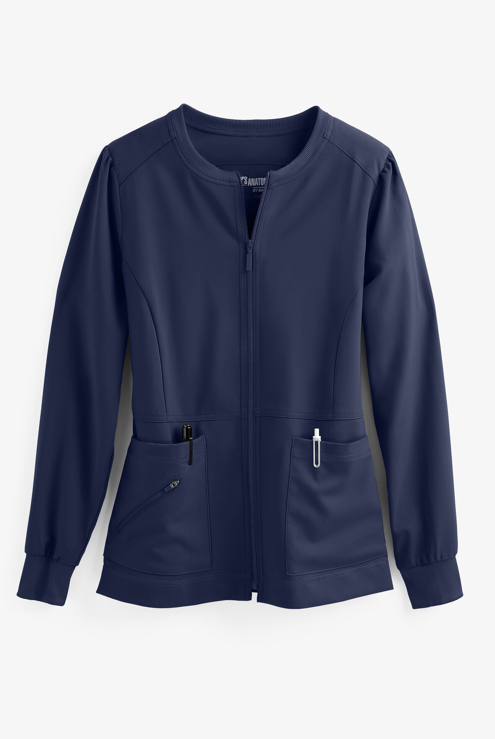 Grey's Anatomy Spandex Women's 3-Pocket Zip Front Warm Up Scrub