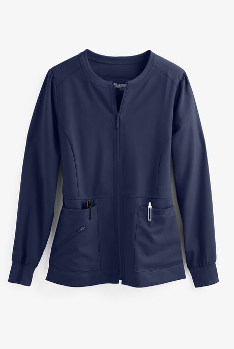 Grey's Anatomy by Barco Spandex STRETCH Millie Women's 3-Pocket Zip Front Warm Up Scrub Jacket