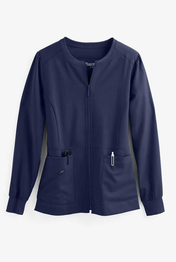 Chaqueta médica abrigada Grey's Anatomy Spandex Stretch Millie con cremallera y 3 bolsillos para mujer - Indigo - 1
