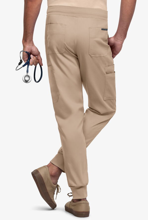 Advantage STRETCH Men's 9-Pocket Knit Waistband Jogger Scrub Pants - Iced Latte - 2