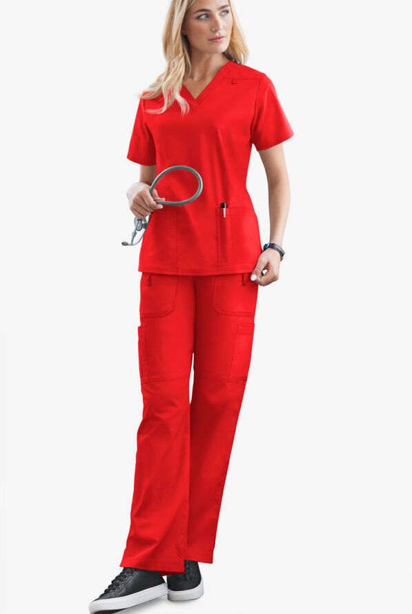 Butter-Soft STRETCH Women's 10-Pocket Drawstring Scrub Pants - Tall - Venetian Red - 2