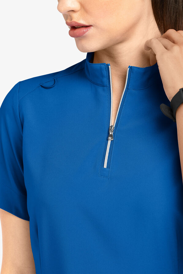 Easy STRETCH Jen Women's 4-Pocket Zip-Neck Short Sleeve Scrub Top - Royal - 3