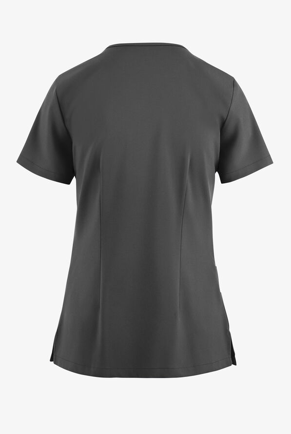Easy STRETCH Cassia Women's 4-Pocket V-Neck with Contrast Piping Scrub Top - Onyx Black/Pewter - 4