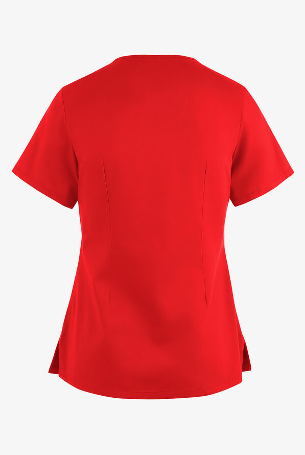 Blusa m&eacute;dica UA Butter-Soft STRETCH con lazos entrecruzados y 4 bolsillos para mujer - Venetian Red - 4