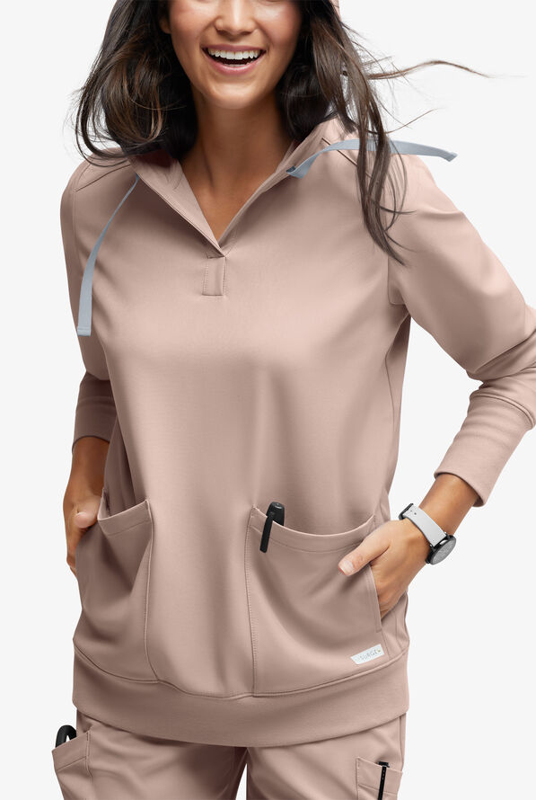 Sudadera médica con capucha ReSurge Jasper con mangas largas y 4 bolsillos para mujer - Mocha Meringue - 3