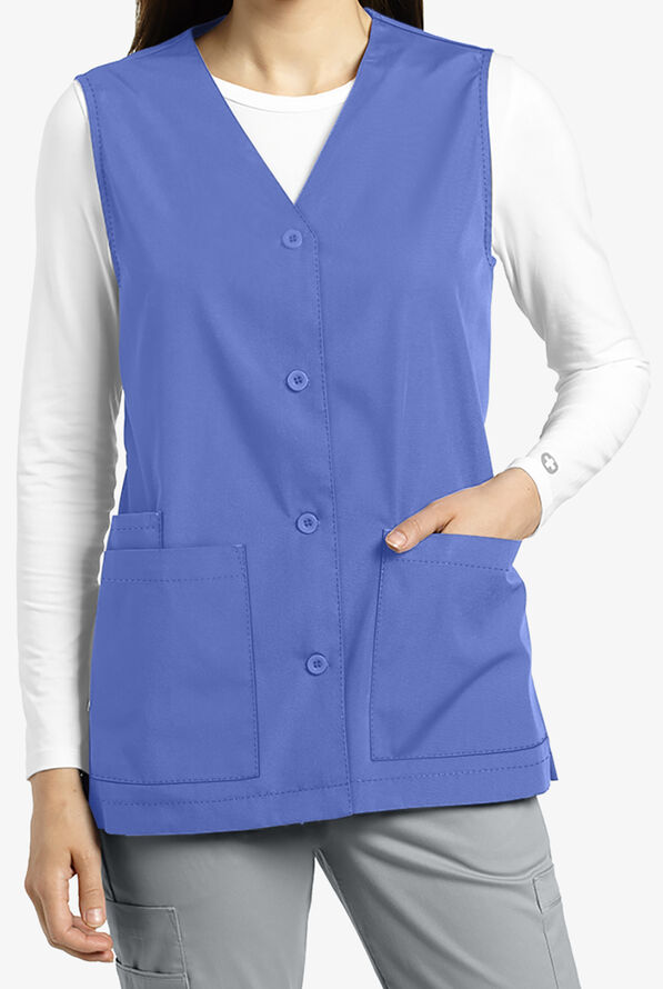 White Cross Women's 3-Pocket Button Front Scrub Vest - Ceil Blue - 1