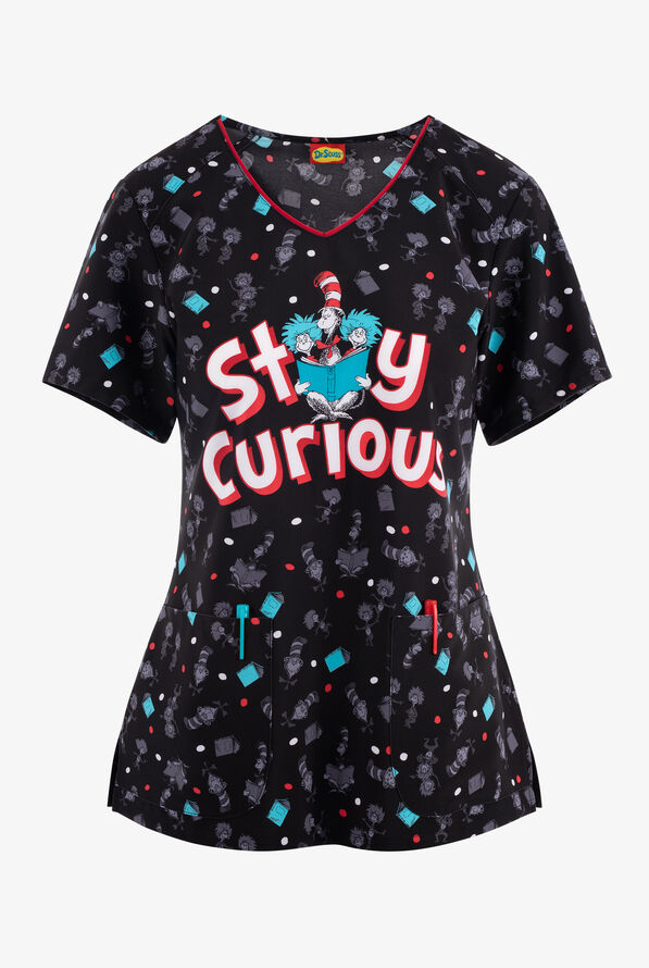 Tooniforms Dr. Seuss's Inquiring Minds Women's 2Pocket STRETCH VNeck
