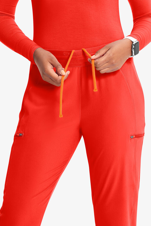 Infinity GNR8 Women's 4-Pocket STRETCH Rib-Knit Internal Drawstring Cargo Jogger Scrub Pants - Firebird - 3