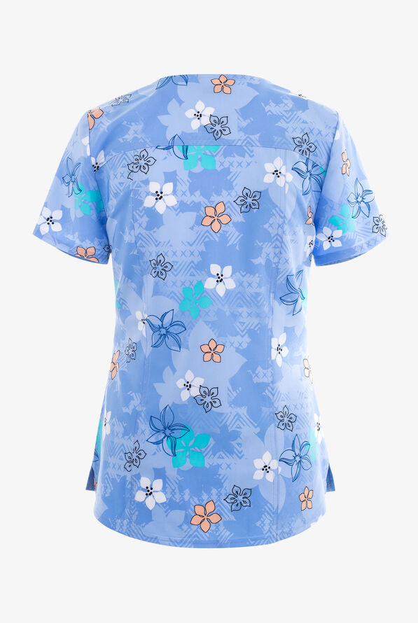 Tooniforms Beach Buddies Moana Women's 2-Pocket STRETCH V-Neck  Print Scrub Top - null - 2