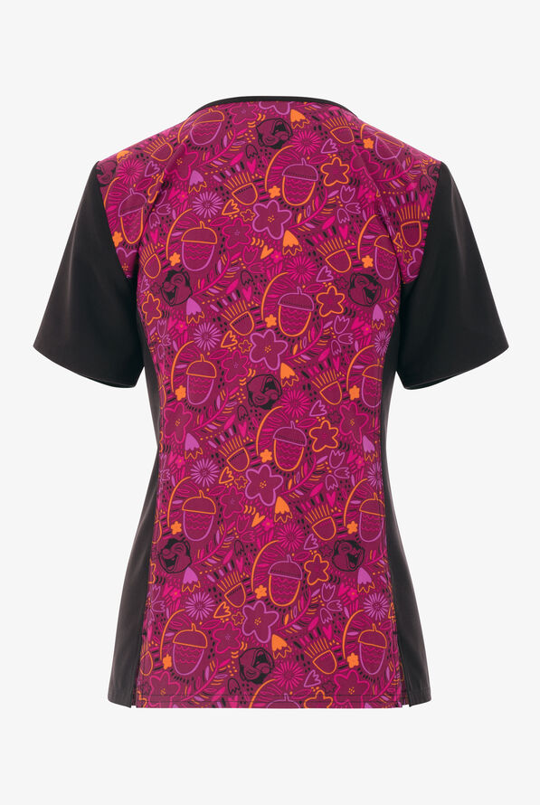 Tooniforms Disney's Chip 'N Dale Nuts For Nuts Women's 1-Pocket STRETCH V-Neck Print Scrub Top - null - 2