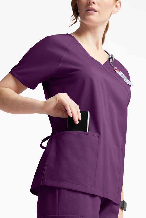 Butter-Soft Originals Women's 3-Pocket Mock Wrap Scrub Top - Eggplant - 4