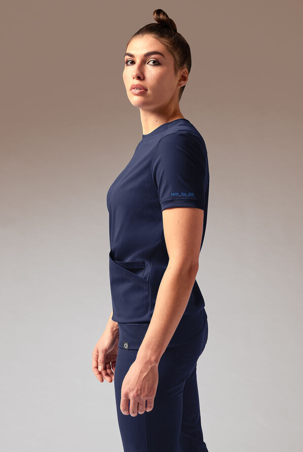 Blusa médica Hypothesis Kentica con cuello redondo y 4 bolsillos para mujer - Navy - 3