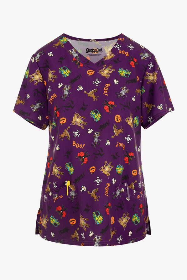 FUNSCRUBS Scooby Doo Halloween Women's 2-Pocket STRETCH V-Neck Print Scrub Top - null - 1