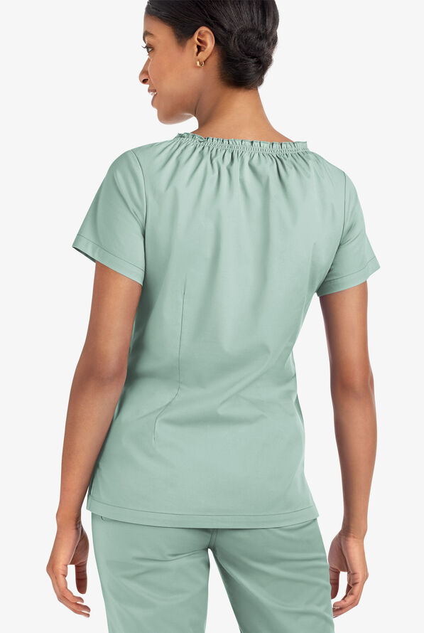 Blusa m&eacute;dica UA Butter-Soft STRETCH estilo campesina con mangas cortas y 6 bolsillos para mujer - Eucalyptus Leaf - 4