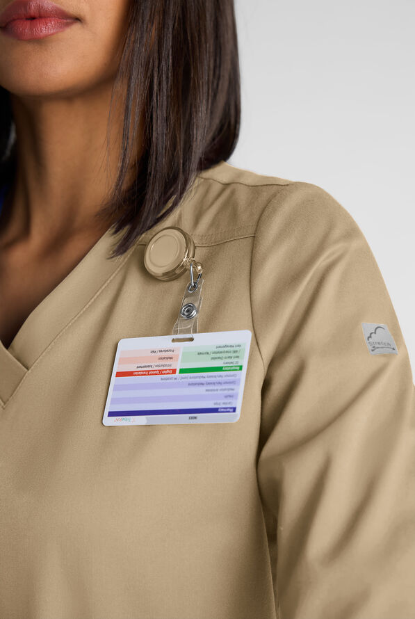 Butter-Soft STRETCH Women's 5-Pocket 3/4" Sleeve V-Neck Scrub Top - Golden Sand - 4