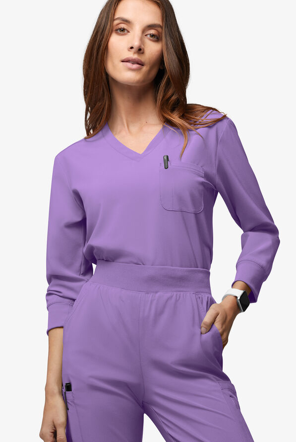 Easy STRETCH Women's Josie 2-Pocket Relaxed 3/4" Sleeve Scrub Top - Ultraviolet Light - 2