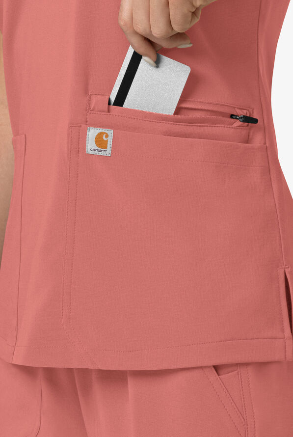 Carhartt Cross-Flex Force Women's 3-Pocket STRETCH Knit Panel Scrub Top - Wild Rose - 3
