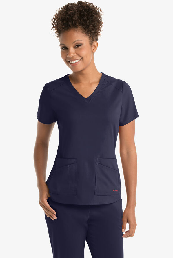 Grey's Anatomy by Barco Spandex STRETCH Emma Women's 4-Pocket V-Neck Scrub Top - Indigo - 2