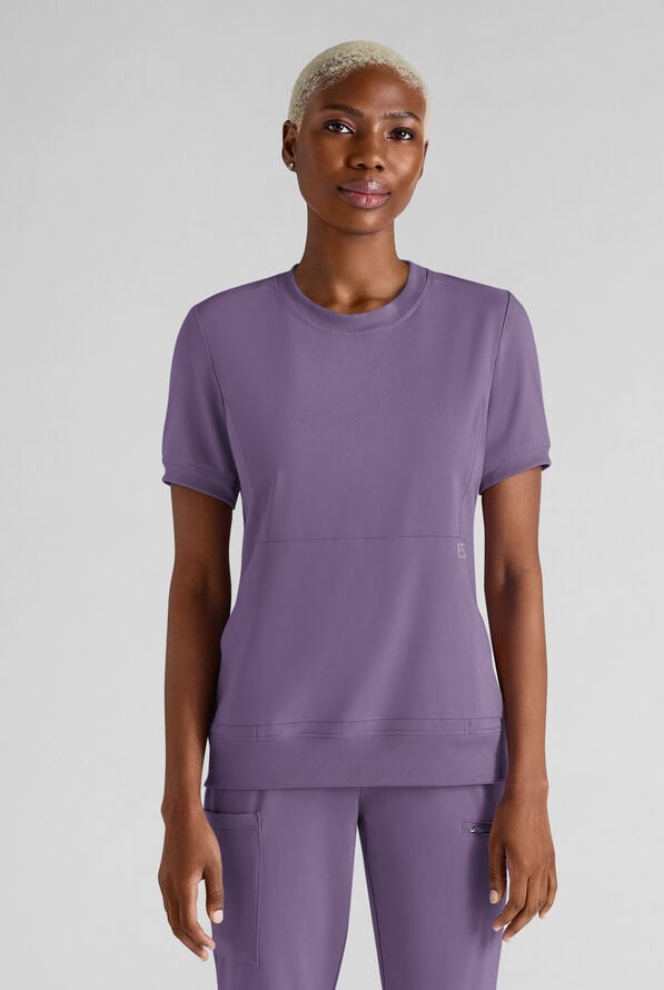 Easy STRETCH Anya Women's 2-Pocket Relaxed Crew Neck Scrub Top - Purple Dusk - 1