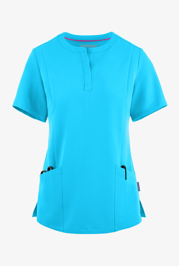 MOVEMENT by Butter-Soft  STRETCH Elara Women's 5-Pocket Henley Scrub Top - Turquoise - 1