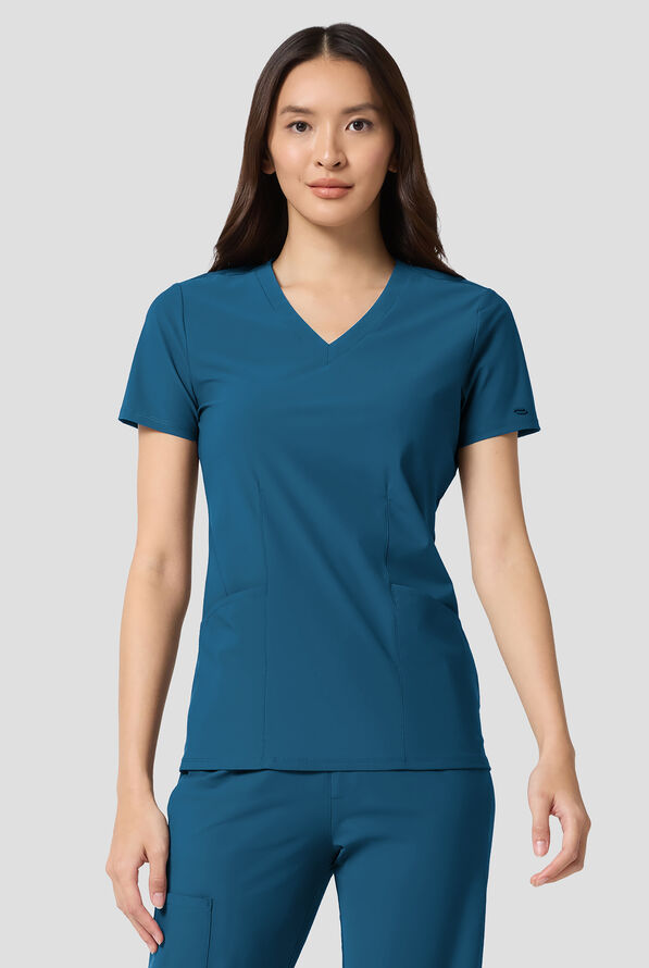 Infinity Pursuit Women's 3-Pocket STRETCH V-Neck Scrub Top - Caribbean Blue - 2