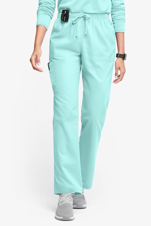 Pantalón médico Butter-Soft Originals de tiro medio estilo cargo con piernas rectas y 7 bolsillos para mujer - Sea Frost - 1