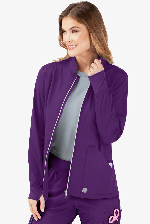 Butter-Soft STRETCH Women's 3-Pocket Zip Front Scrub Jacket - Eggplant - 3