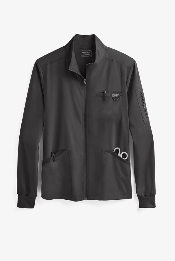 Cherokee Workwear Revolution Men's 5-Pocket STRETCH Zip Front Scrub Jacket - Pewter - 1