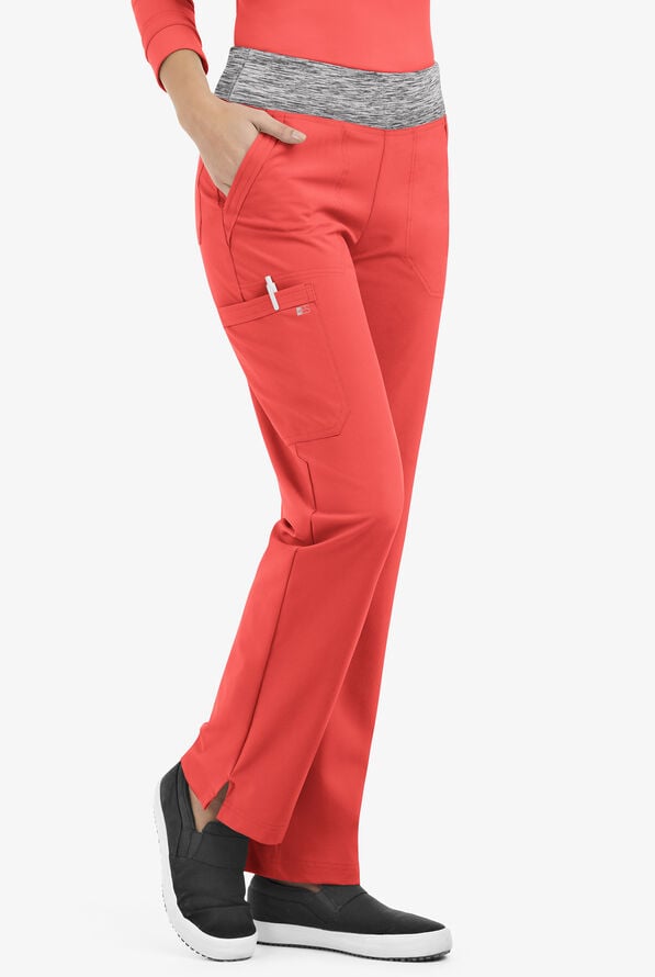 Pantal&oacute;n m&eacute;dico Easy STRETCH Sienna estilo yoga deportivo con 5 bolsillos para mujer - Spiced Coral/Silver Melange - 1