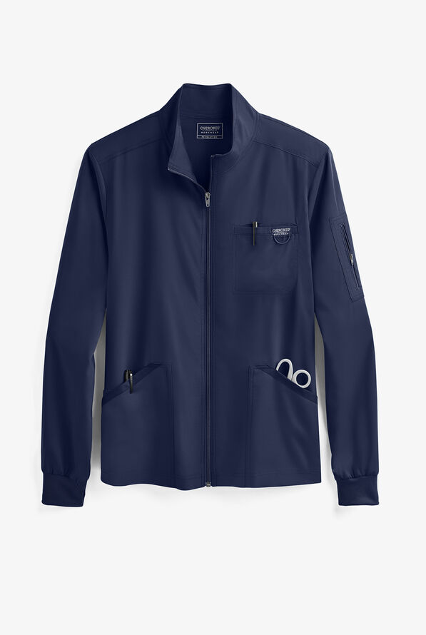Cherokee Workwear Revolution Men's 5-Pocket STRETCH Zip Front Scrub Jacket - Navy - 1