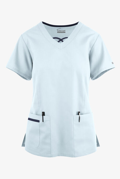 Butter-Soft Originals Women's 3-Pocket Crisscross Contrast V-Neck Scrub Top