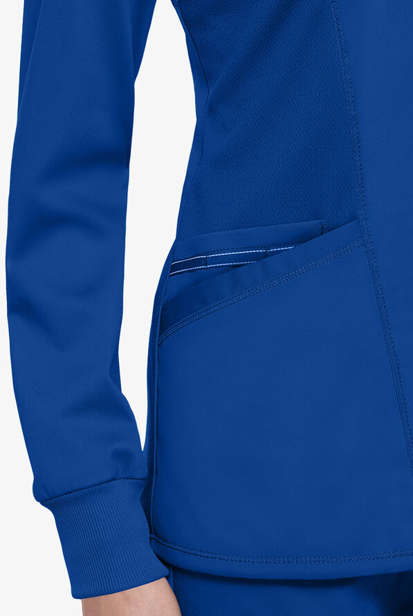 Cherokee Workwear Revolution Women's 3-Pocket STRETCH Mesh Panels Zip Front Scrub Jacket - Royal - 6