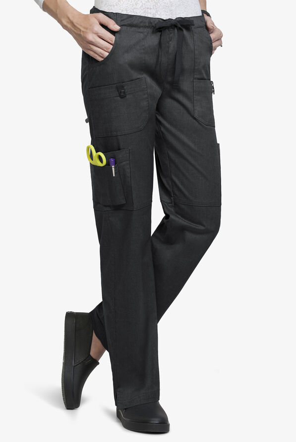 Butter-Soft STRETCH Women's 10-Pocket Drawstring Scrub Pants - Tall - Heather Charcoal - 1