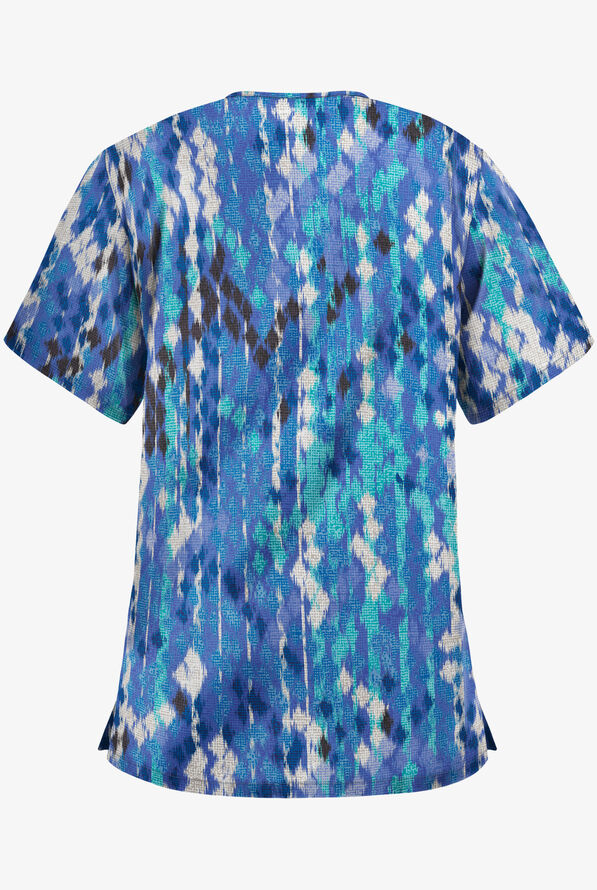 Blusa médica estampada UA Best Buy Antik Ikat Royal con cuello en V y 3 bolsillos para mujer - null - 2