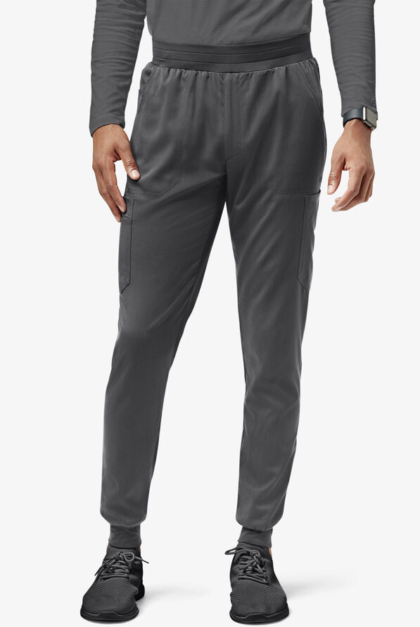 WonderWink Pro Men's 9-Pocket STRETCH Drawstring Cargo Jogger Scrub Pants - Pewter - 1