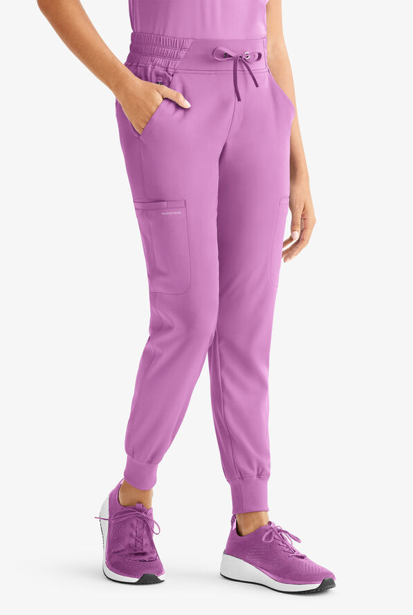HH Works by Healing Hands Rhea Women's 6-Pocket STRETCH Cargo Jogger Scrub Pants - Meta Mauve - 1