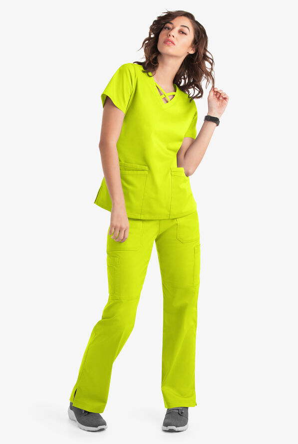 Butter-Soft STRETCH Women's 4-Pocket Crisscross Scrub Top - Lime Crush - 6