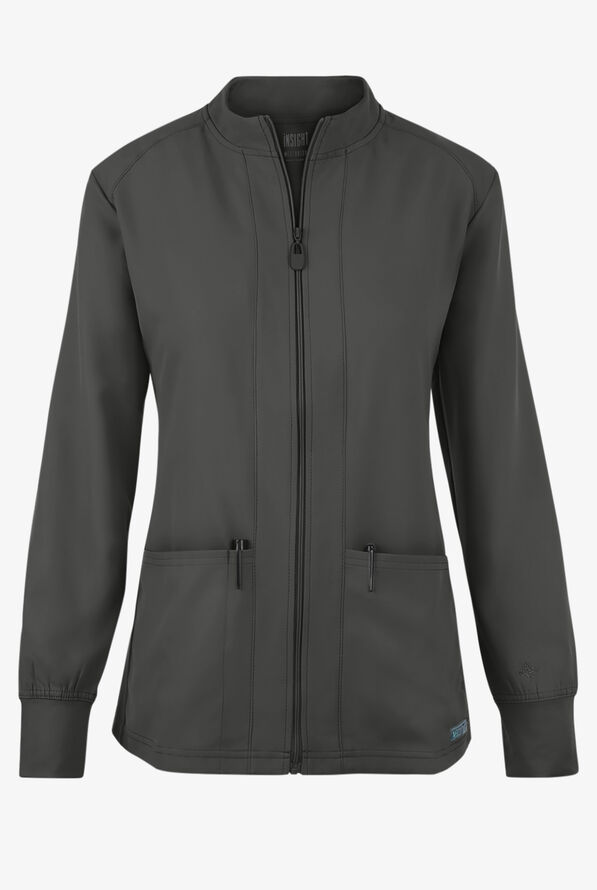 Med Couture Insight Women's 3-Pocket Zip Front Warm Up Scrub Jacket - Pewter - 1