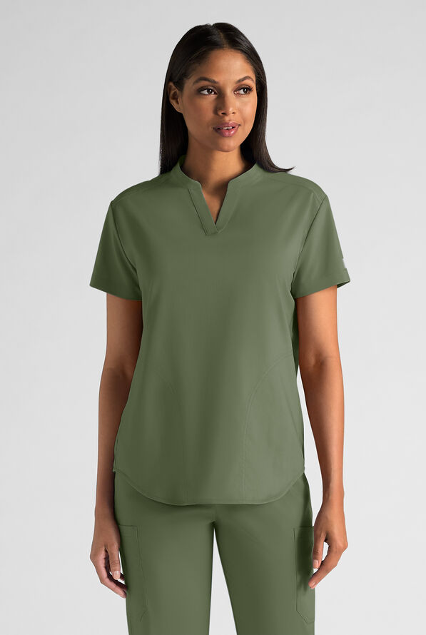 Butter-Soft STRETCH FLXTEK+ Women's 2-Pocket Oversized Henley Scrub Top - Light Olive - 1