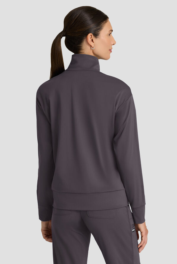 Grey's Anatomy by Barco Knit STRETCH Ease Warm Up Women's 4-Pocket Zip Front Scrub Jacket - Steel Gray - 5