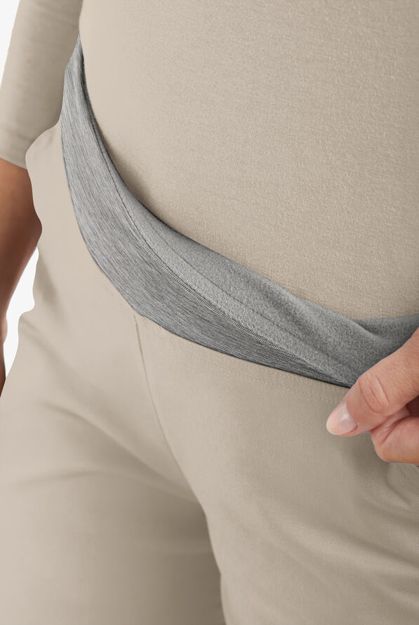 Butter-Soft STRETCH Women's 4-Pocket Knit Waistband Yoga Scrub Pants - Warm Sand/Silver Melange - 2