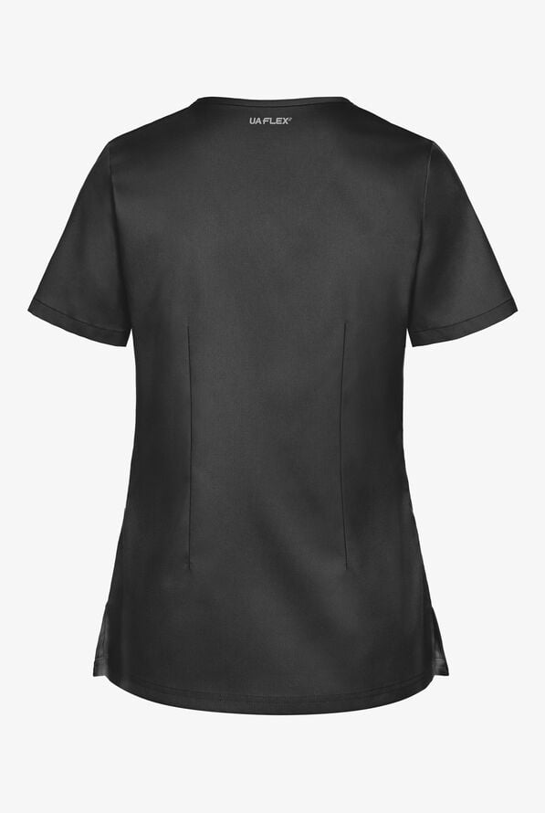 UA Flex2 Women's 4-Pocket V-Neck STRETCH Scrub Top - Black - 3