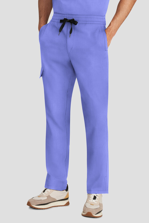 Healing Hands Quest Men's 4-Pocket STRETCH Straight Leg Drawstring Cargo Scrub Pant - Ceil Blue - 1